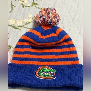 Captivating Headgear Univ Florida Blue & Orange Beanie MultiColor PomPom OneSize